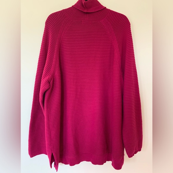 REACTION by Kenneth Cole, turtle neck, long sleeve, crochet sweater, fuchsia. - Picture 3 of 7